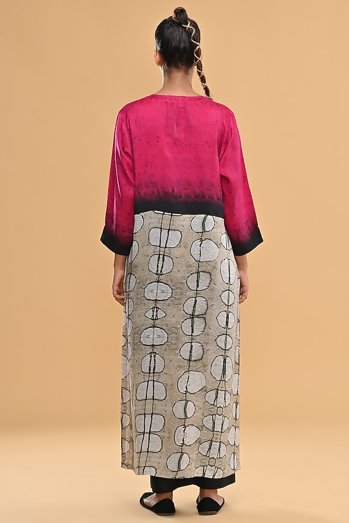 Hot Pink & Ivory Blended Silk Printed & Embroidered Tunic Set by TAIKA by Poonam Bhagat at Pernia's Pop Up Shop