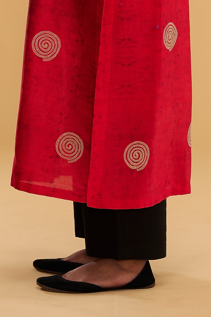 Red Cotton Silk Printed & Embroidered Jacket Set by Taika By Poonam Bhagat at Pernia's Pop Up Shop