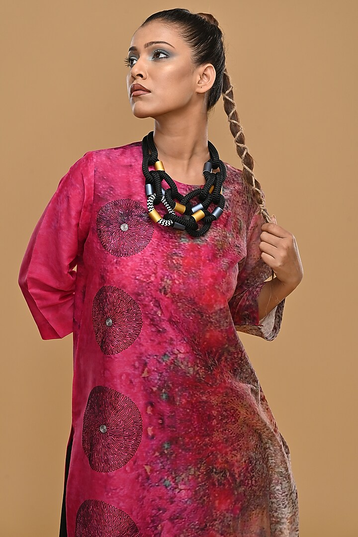 Ruby & Cream Blended Silk Printed Tunic Set by Taika By Poonam Bhagat at Pernia's Pop Up Shop