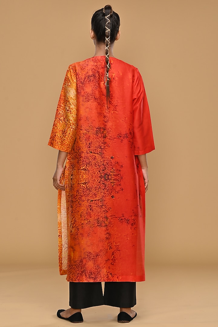 Orange & Cream Blended Silk Printed Tunic Set by Taika By Poonam Bhagat at Pernia's Pop Up Shop