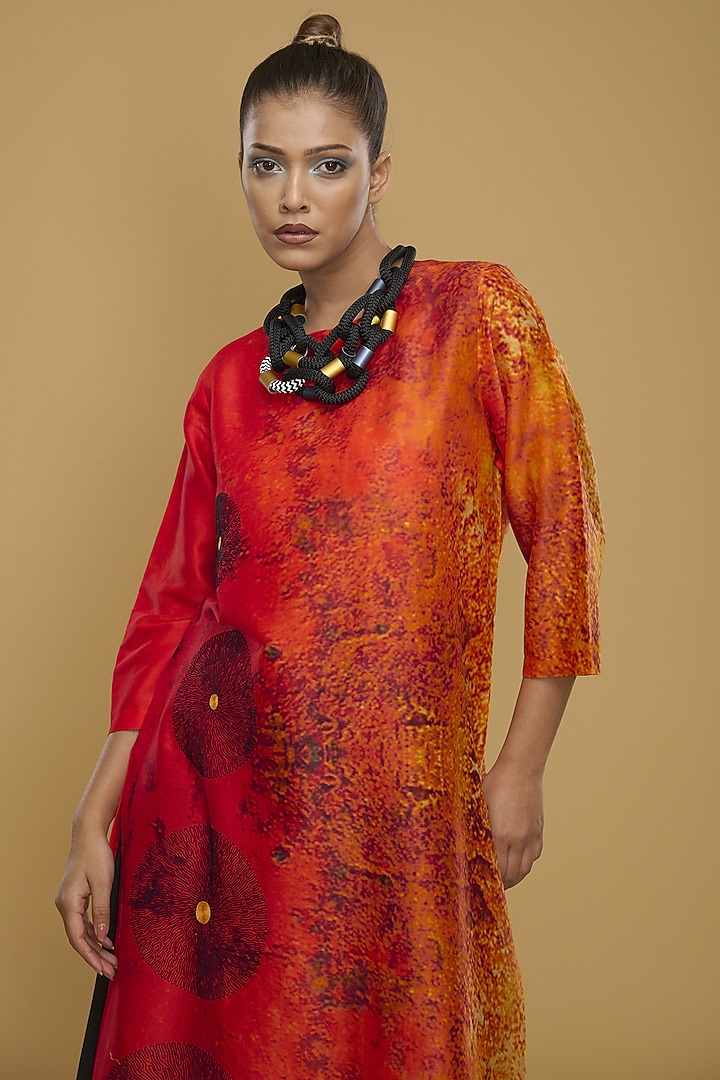 Orange & Cream Blended Silk Printed Tunic Set by Taika By Poonam Bhagat at Pernia's Pop Up Shop