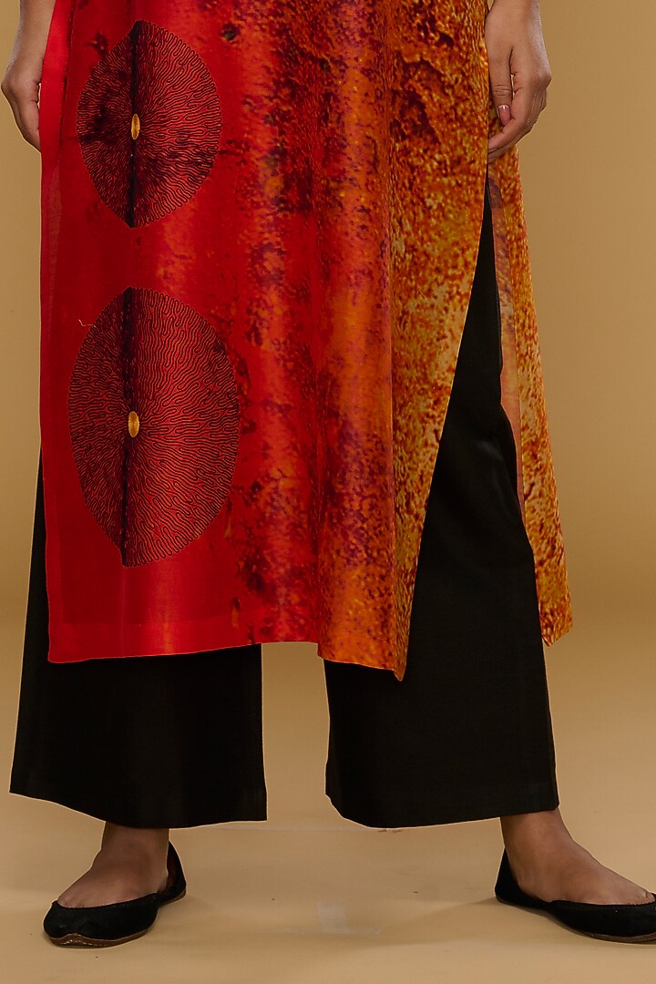 Orange & Cream Blended Silk Printed Tunic Set by Taika By Poonam Bhagat at Pernia's Pop Up Shop