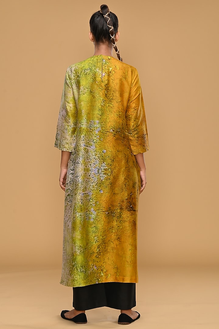 Yellow & Cream Blended Silk Printed Tunic Set by Taika By Poonam Bhagat at Pernia's Pop Up Shop
