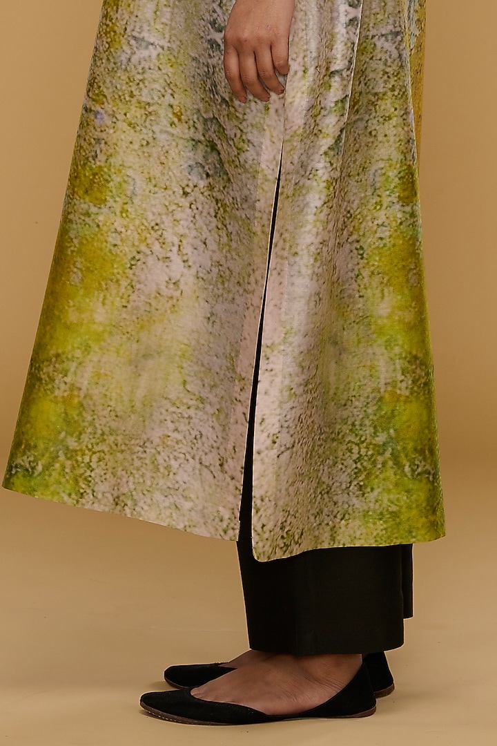Yellow & Cream Blended Silk Printed Tunic Set by Taika By Poonam Bhagat at Pernia's Pop Up Shop