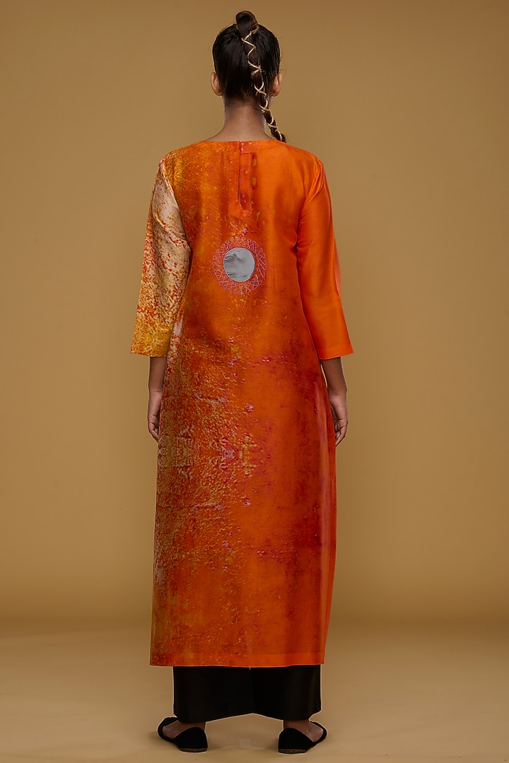 Orange & Cream Blended Silk Printed Tunic Set by Taika By Poonam Bhagat at Pernia's Pop Up Shop
