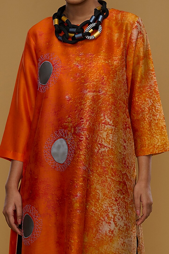 Orange & Cream Blended Silk Printed Tunic Set by Taika By Poonam Bhagat at Pernia's Pop Up Shop