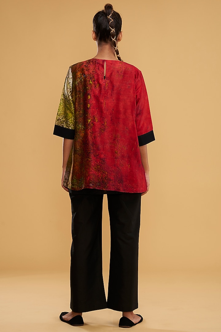 Red & Black Blended Silk Printed Co-Ord Set by Taika By Poonam Bhagat at Pernia's Pop Up Shop