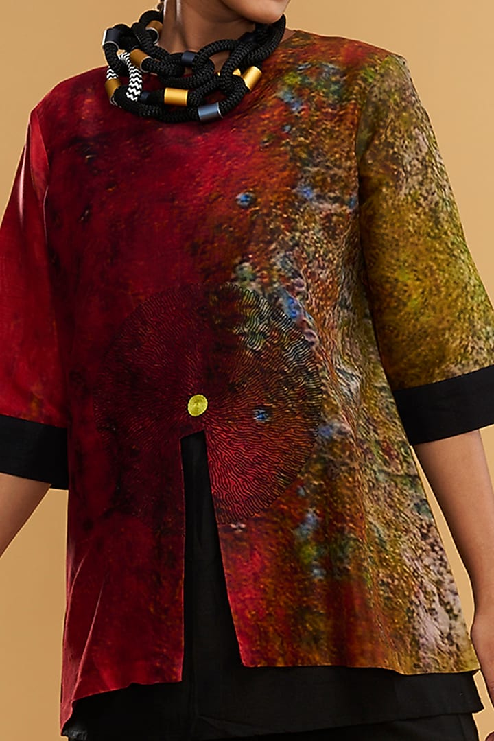 Red & Black Blended Silk Printed Co-Ord Set by Taika By Poonam Bhagat at Pernia's Pop Up Shop