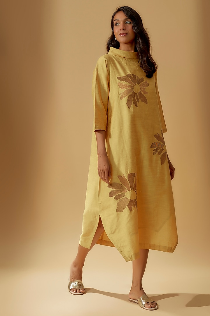 Beige Chanderi Embroidered Dress by Taika By Poonam Bhagat