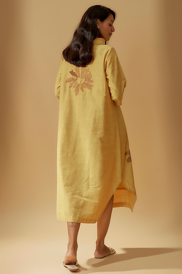 Beige Chanderi Embroidered Vacation Dress by Taika By Poonam Bhagat at Pernia's Pop Up Shop