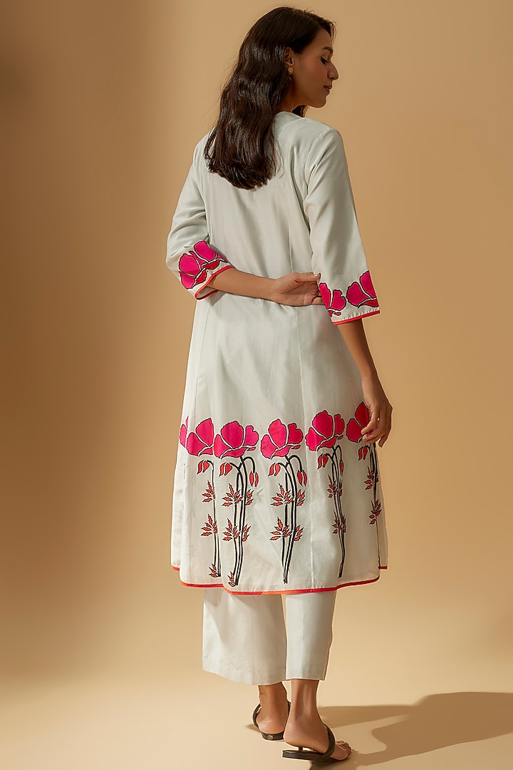 Ivory Chanderi Embroidered Party Wear Anarkali Set by Taika By Poonam Bhagat at Pernia's Pop Up Shop