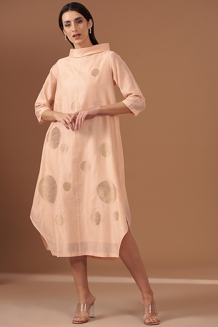 Blush Pink Chanderi Embroidered Dress by TAIKA by Poonam Bhagat