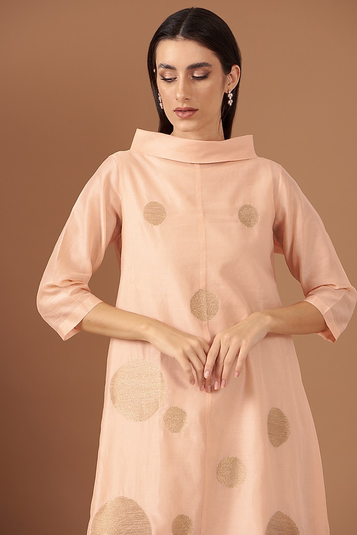 Blush Pink Chanderi Embroidered Vacation Dress by TAIKA by Poonam Bhagat at Pernia's Pop Up Shop
