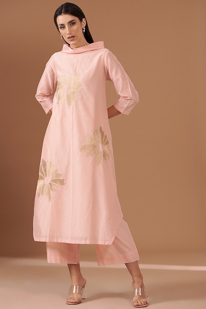 Blush Pink Chanderi Embroidered Tunic Set by TAIKA by Poonam Bhagat at Pernia's Pop Up Shop