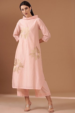 Blush Pink Chanderi Embroidered Tunic Set by TAIKA by Poonam Bhagat