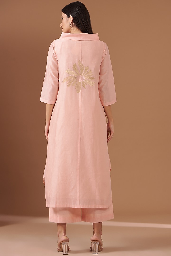 Blush Pink Chanderi Embroidered Tunic Set by TAIKA by Poonam Bhagat at Pernia's Pop Up Shop