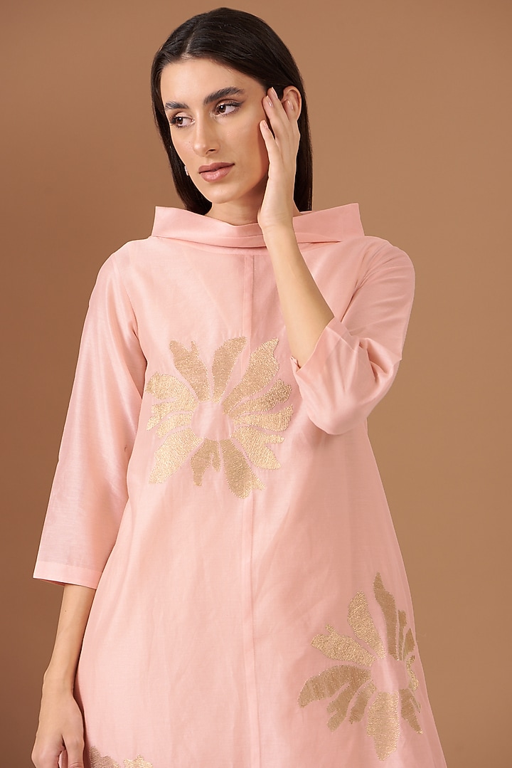 Blush Pink Chanderi Embroidered Tunic Set by TAIKA by Poonam Bhagat at Pernia's Pop Up Shop