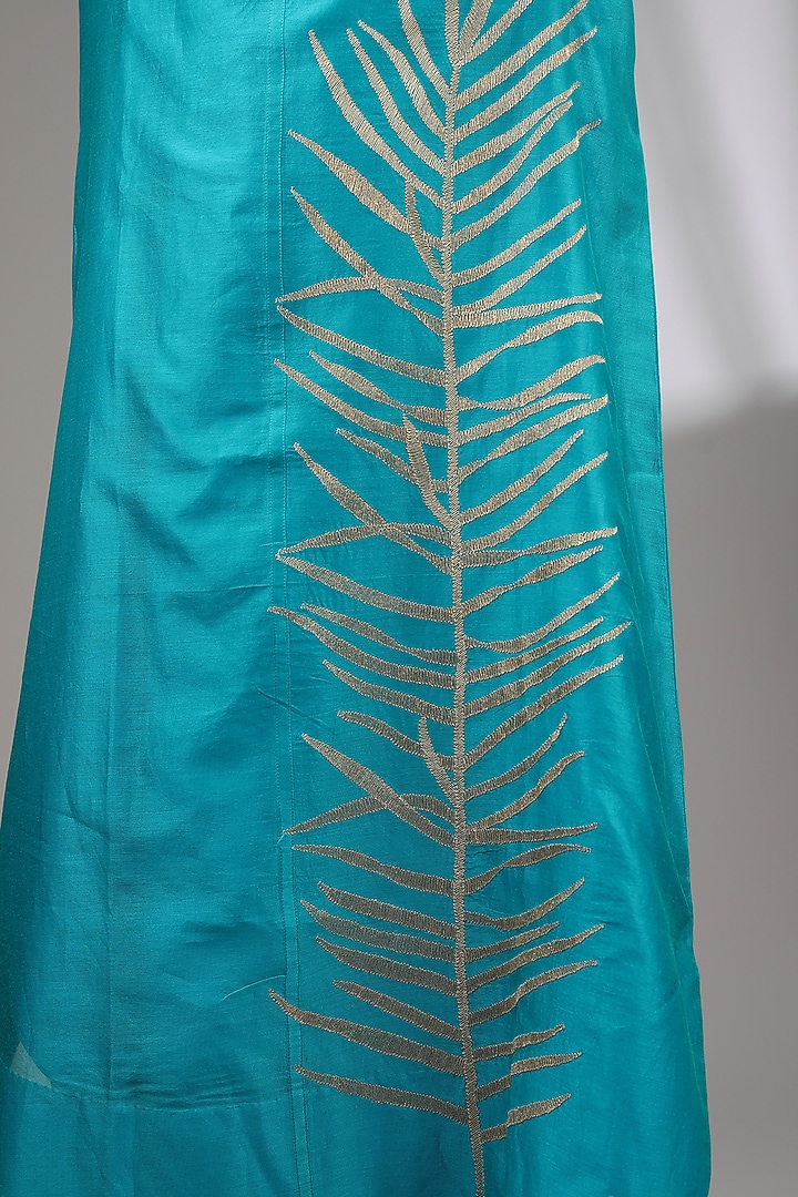 Aqua Blue Chanderi Embroidered Midi A-Line Vacation Dress by Taika By Poonam Bhagat at Pernia's Pop Up Shop