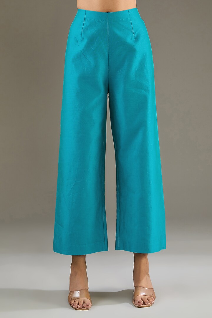Turquoise Chanderi Sequins Hand Embroidered Tunic Set by TAIKA by Poonam Bhagat at Pernia's Pop Up Shop