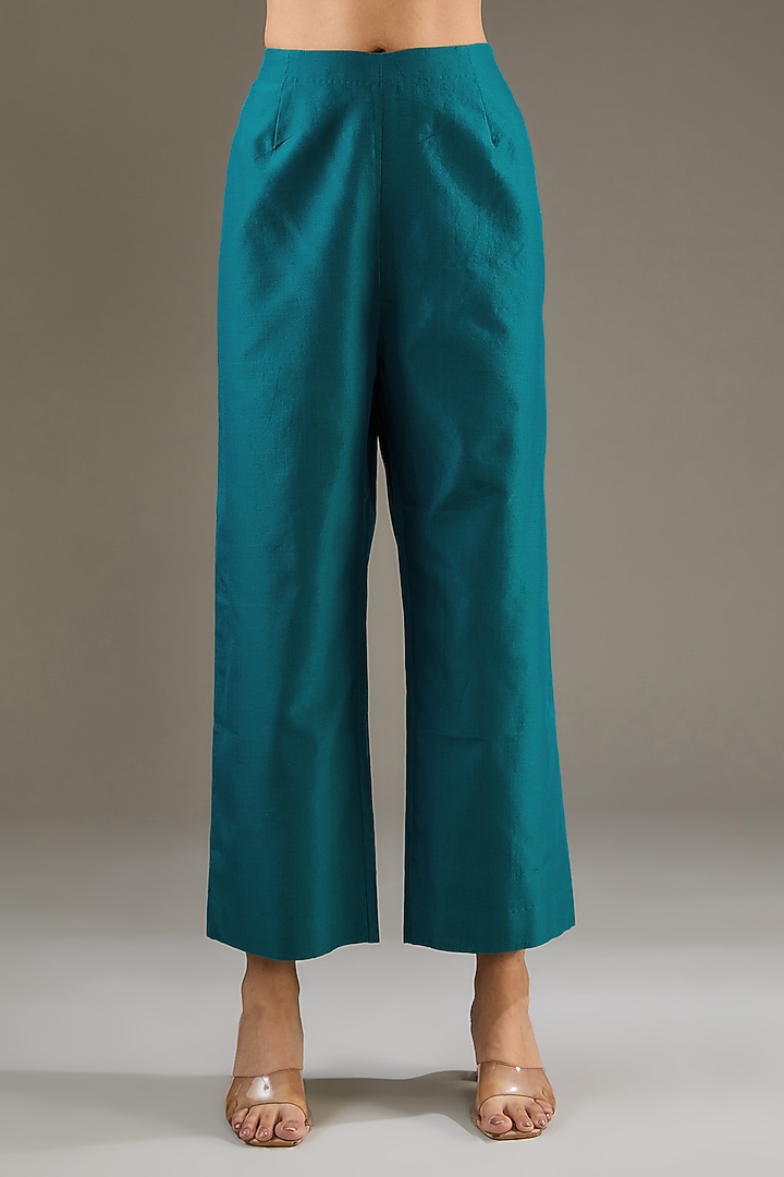 Teal Chanderi Zardosi Hand Embroidered Tunic Set by TAIKA by Poonam Bhagat at Pernia's Pop Up Shop