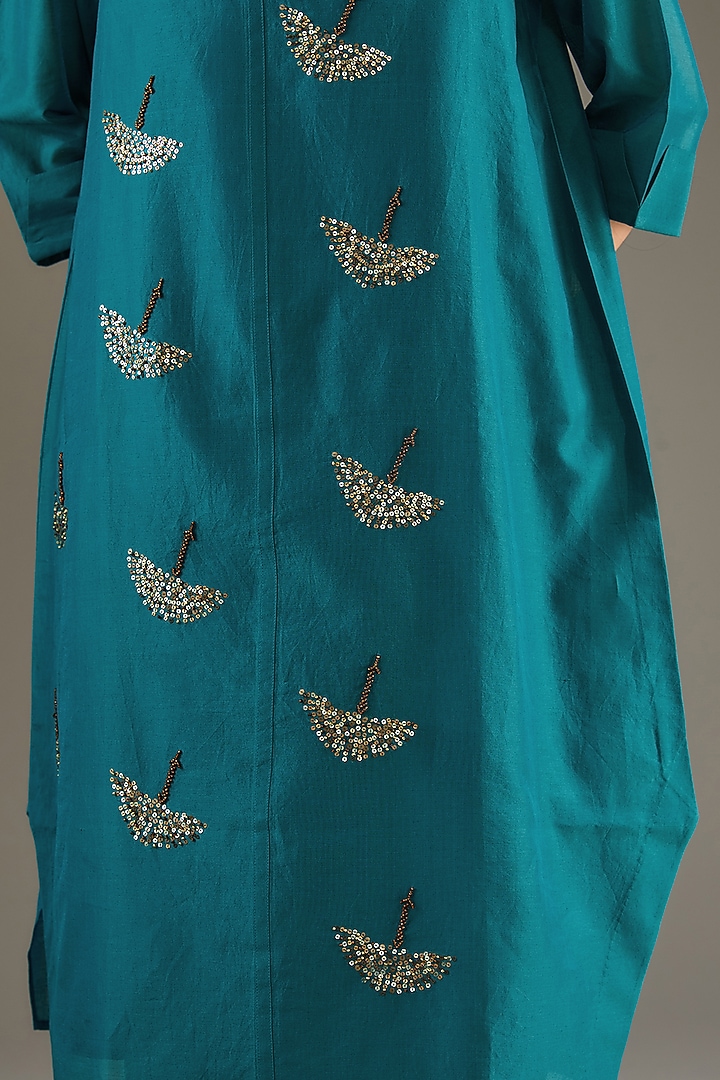 Teal Chanderi Zardosi Hand Embroidered Tunic Set by TAIKA by Poonam Bhagat at Pernia's Pop Up Shop