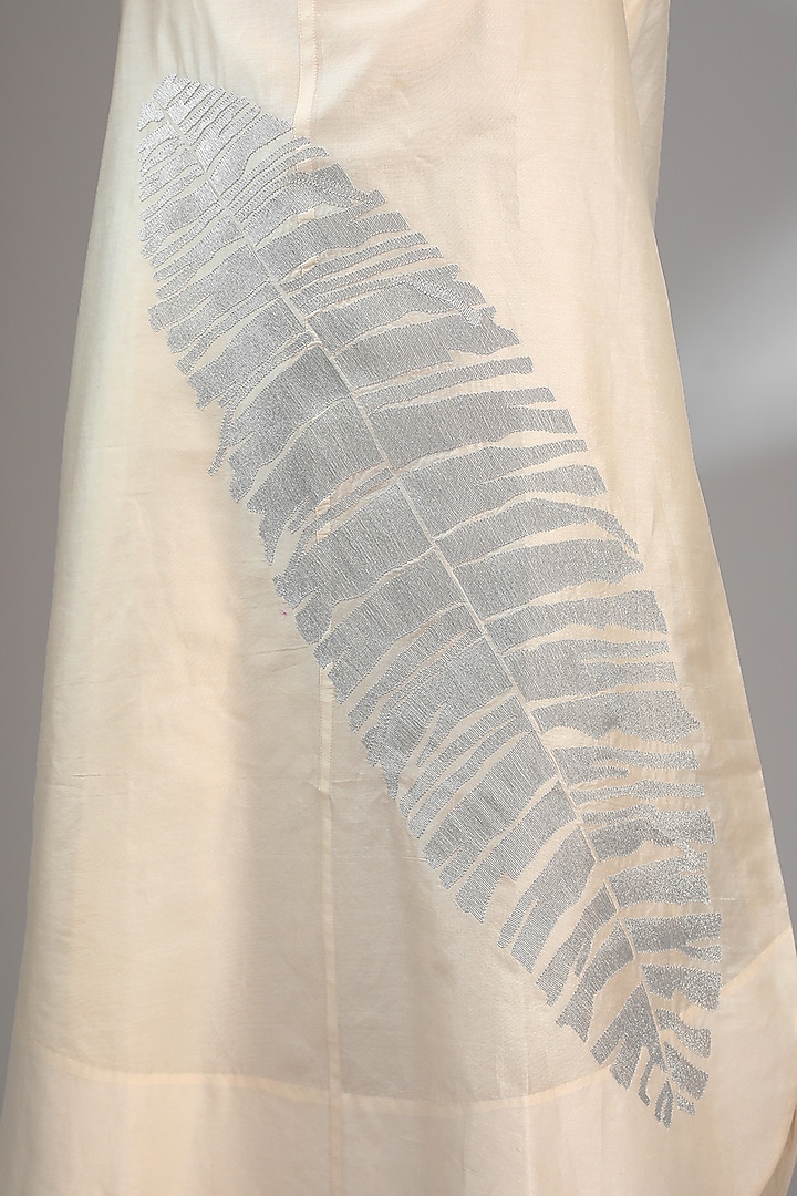 Ivory Chanderi Embroidered Midi A-Line Vacation Dress by Taika By Poonam Bhagat at Pernia's Pop Up Shop