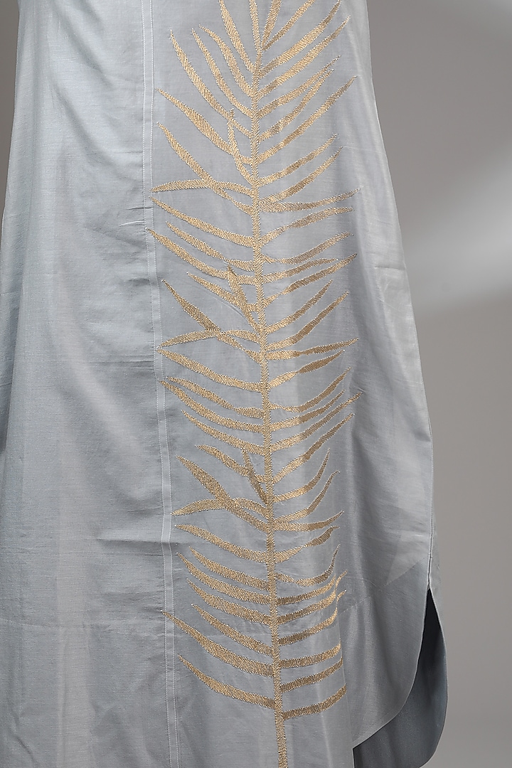Powder Blue Chanderi Embroidered Midi A-Line Vacation Dress by Taika By Poonam Bhagat at Pernia's Pop Up Shop