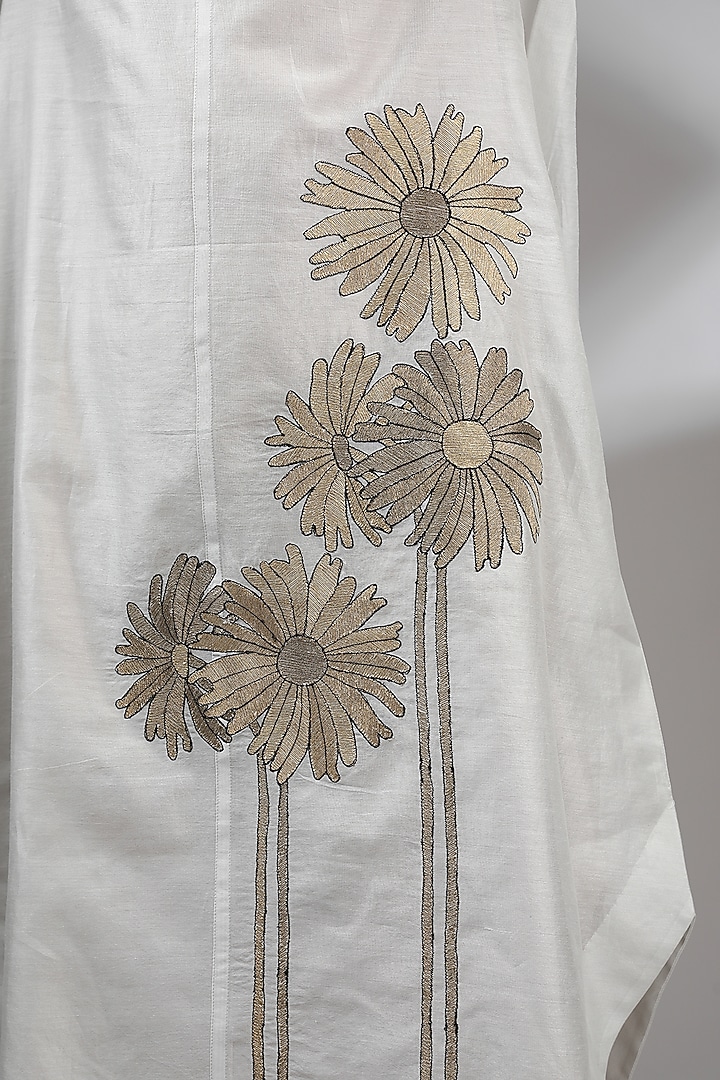 Pale Grey Chanderi Embroidered Midi A-Line Vacation Dress by Taika By Poonam Bhagat at Pernia's Pop Up Shop