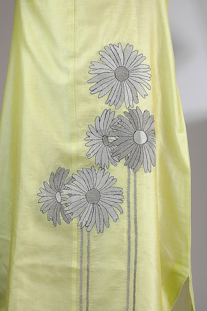 Lime Green Chanderi Embroidered Midi A-Line Vacation Dress by Taika By Poonam Bhagat at Pernia's Pop Up Shop