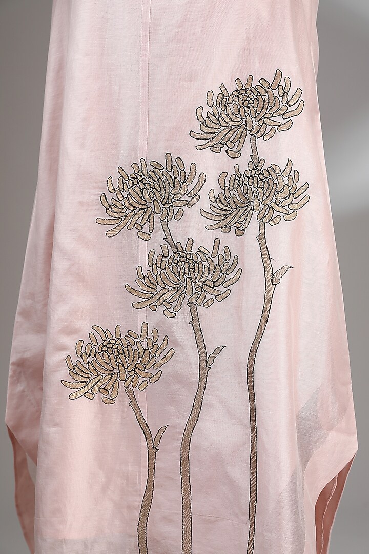 Powder Pink Chanderi Embroidered Midi A-Line Vacation Dress by Taika By Poonam Bhagat at Pernia's Pop Up Shop