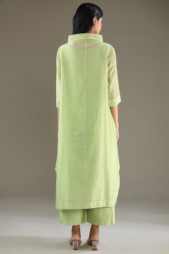 Lime Green Chanderi Sequins Hand Embroidered Tunic Set by TAIKA by Poonam Bhagat at Pernia's Pop Up Shop