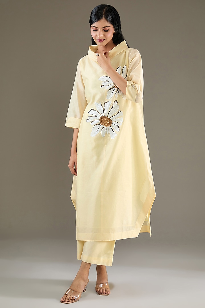 Ivory Chanderi Sequins Hand Embroidered Tunic Set by TAIKA by Poonam Bhagat at Pernia's Pop Up Shop