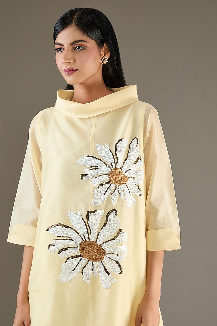 Ivory Chanderi Sequins Hand Embroidered Tunic Set by TAIKA by Poonam Bhagat at Pernia's Pop Up Shop