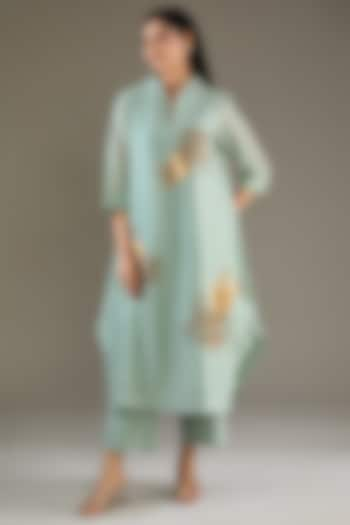 Mint Green Chanderi Sequins Hand Embroidered Tunic Set by TAIKA by Poonam Bhagat at Pernia's Pop Up Shop