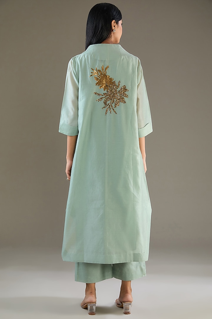 Mint Green Chanderi Sequins Hand Embroidered Tunic Set by TAIKA by Poonam Bhagat at Pernia's Pop Up Shop
