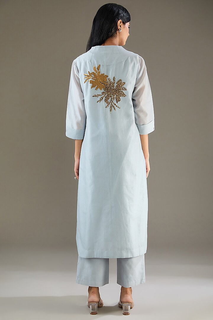 Powder Blue Chanderi Sequins Hand Embroidered Tunic Set by TAIKA by Poonam Bhagat at Pernia's Pop Up Shop