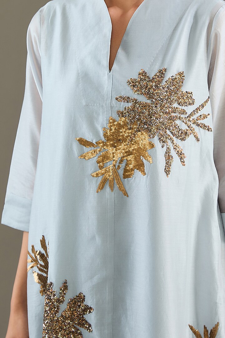 Powder Blue Chanderi Sequins Hand Embroidered Tunic Set by TAIKA by Poonam Bhagat at Pernia's Pop Up Shop