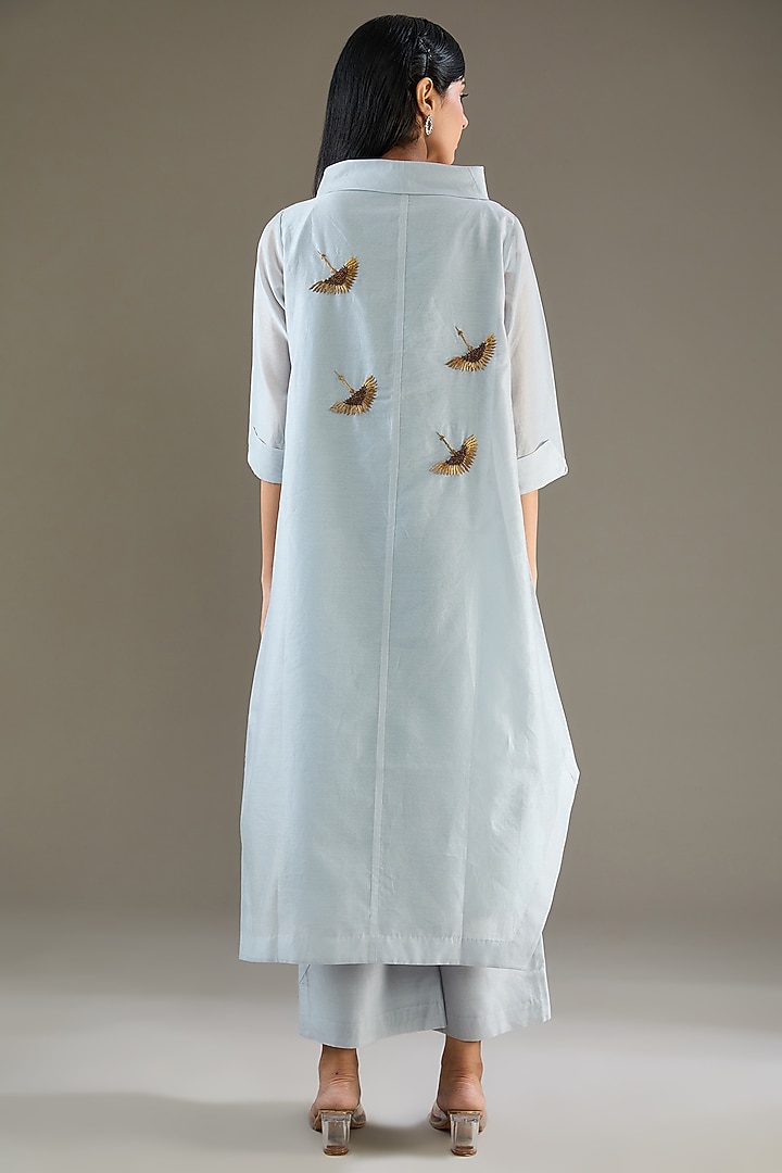 Powder Blue Chanderi Zardosi Hand Embroidered Tunic Set by TAIKA by Poonam Bhagat at Pernia's Pop Up Shop
