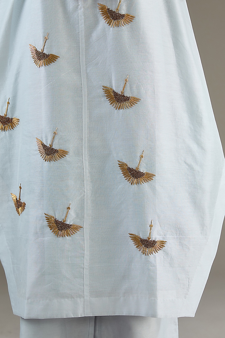 Powder Blue Chanderi Zardosi Hand Embroidered Tunic Set by TAIKA by Poonam Bhagat at Pernia's Pop Up Shop