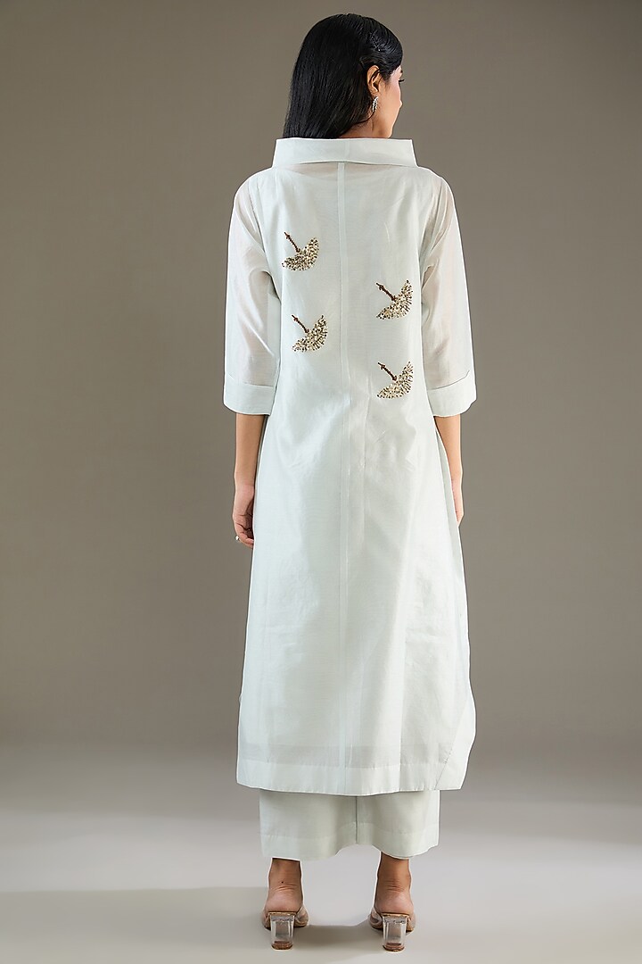 Pale Grey Chanderi Sequins Hand Embroidered Tunic Set by TAIKA by Poonam Bhagat at Pernia's Pop Up Shop