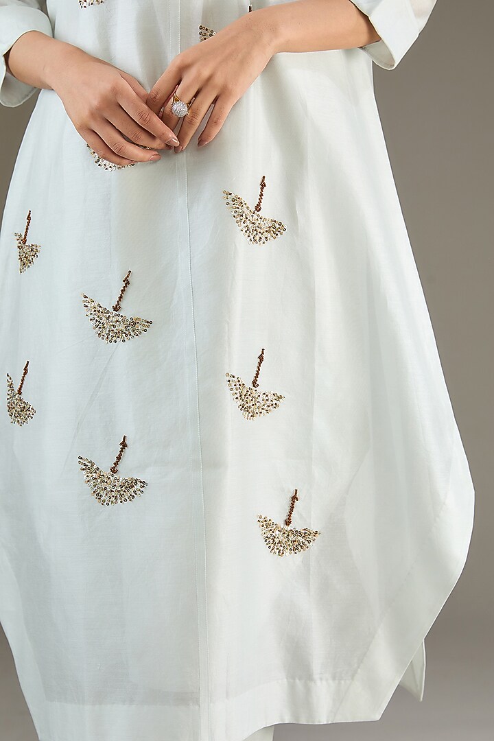 Pale Grey Chanderi Sequins Hand Embroidered Tunic Set by TAIKA by Poonam Bhagat at Pernia's Pop Up Shop