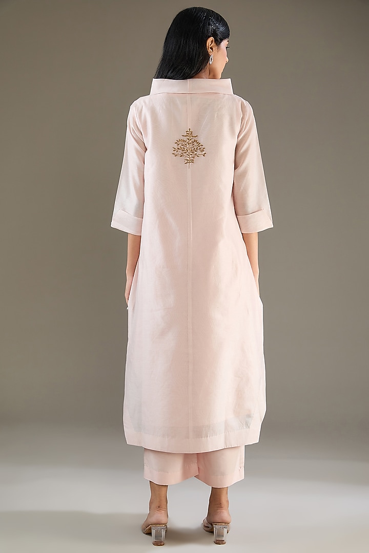 Blush Pink Chanderi Sequins Hand Embroidered Tunic Set by TAIKA by Poonam Bhagat at Pernia's Pop Up Shop