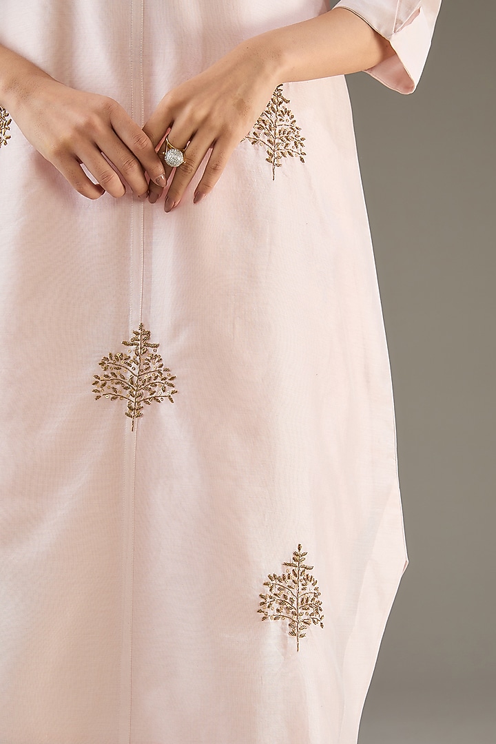 Blush Pink Chanderi Sequins Hand Embroidered Tunic Set by TAIKA by Poonam Bhagat at Pernia's Pop Up Shop
