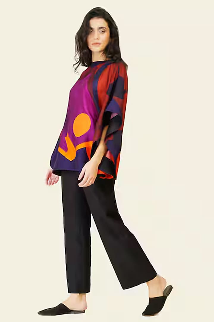 Multi-Colored Silk Printed & Embroidered Top by TAIKA by Poonam Bhagat at Pernia's Pop Up Shop