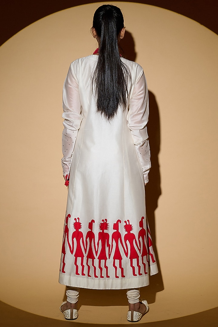 Ivory Applique Embroidered Wedding Anarkali Set by Taika By Poonam Bhagat at Pernia's Pop Up Shop