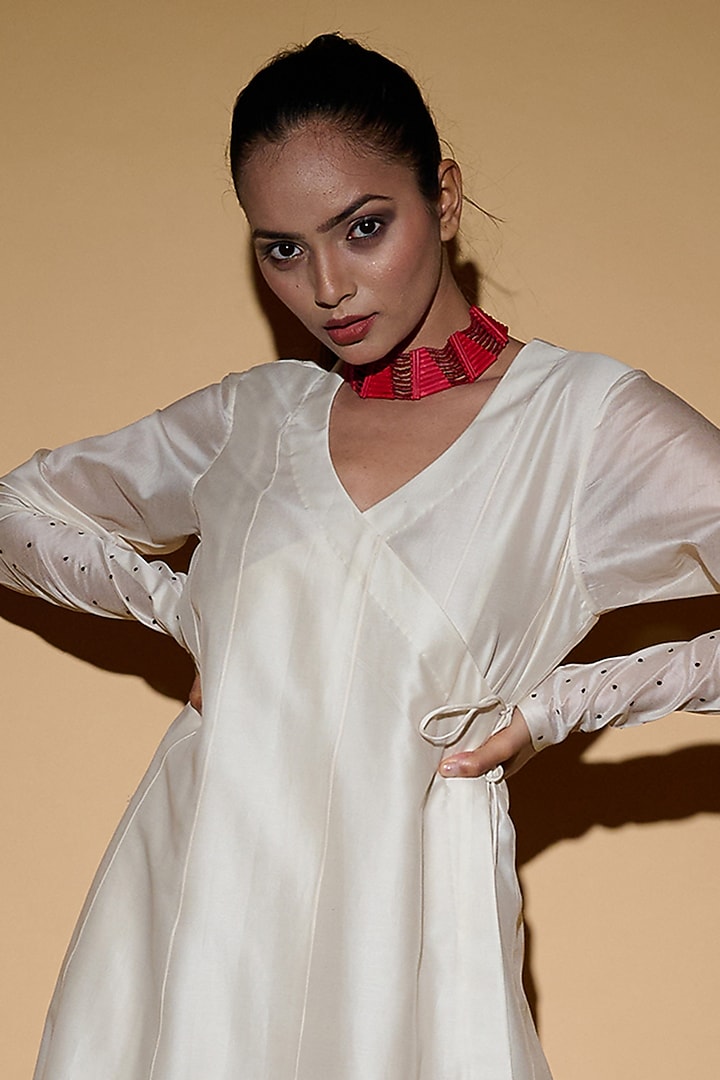 Ivory Applique Embroidered Wedding Anarkali Set by Taika By Poonam Bhagat at Pernia's Pop Up Shop