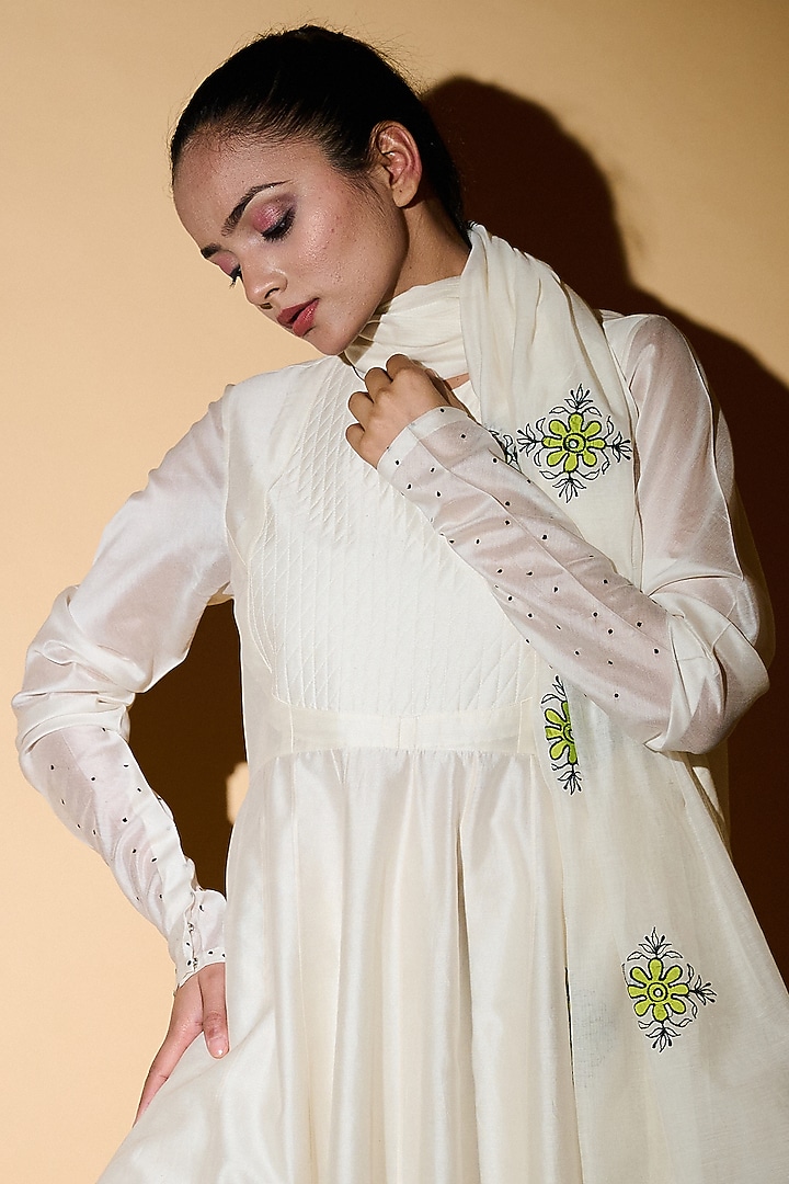 Ivory Applique Embroidered Wedding Anarkali Set by Taika By Poonam Bhagat at Pernia's Pop Up Shop