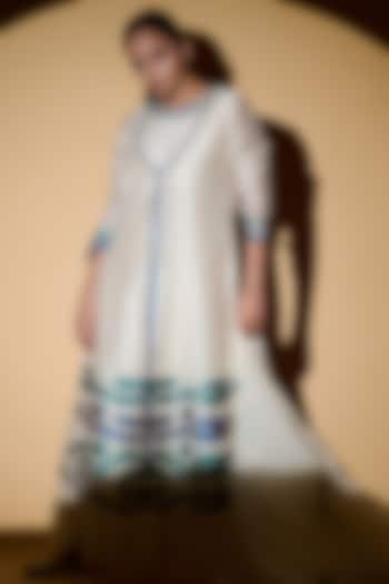 Ivory Chanderi Anarkali Set With Jacket by Taika By Poonam Bhagat