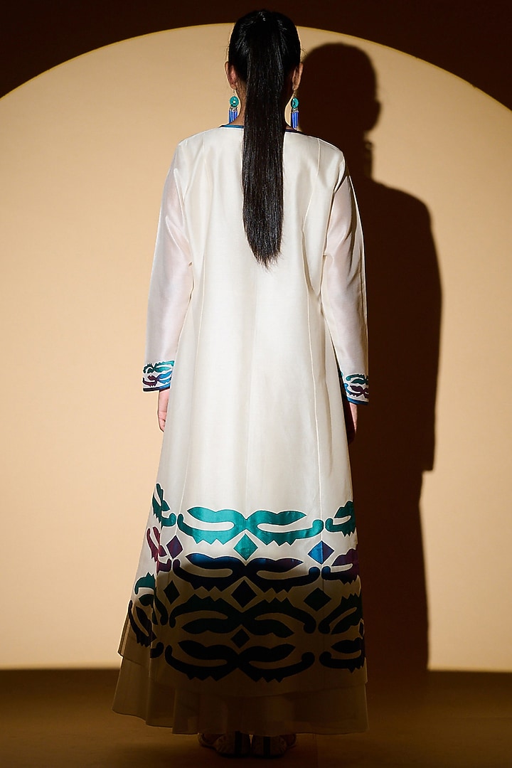 Ivory Chanderi Wedding Anarkali Set With Jacket by Taika By Poonam Bhagat at Pernia's Pop Up Shop