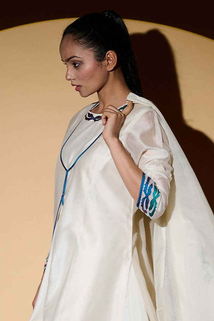 Ivory Chanderi Wedding Anarkali Set With Jacket by Taika By Poonam Bhagat at Pernia's Pop Up Shop